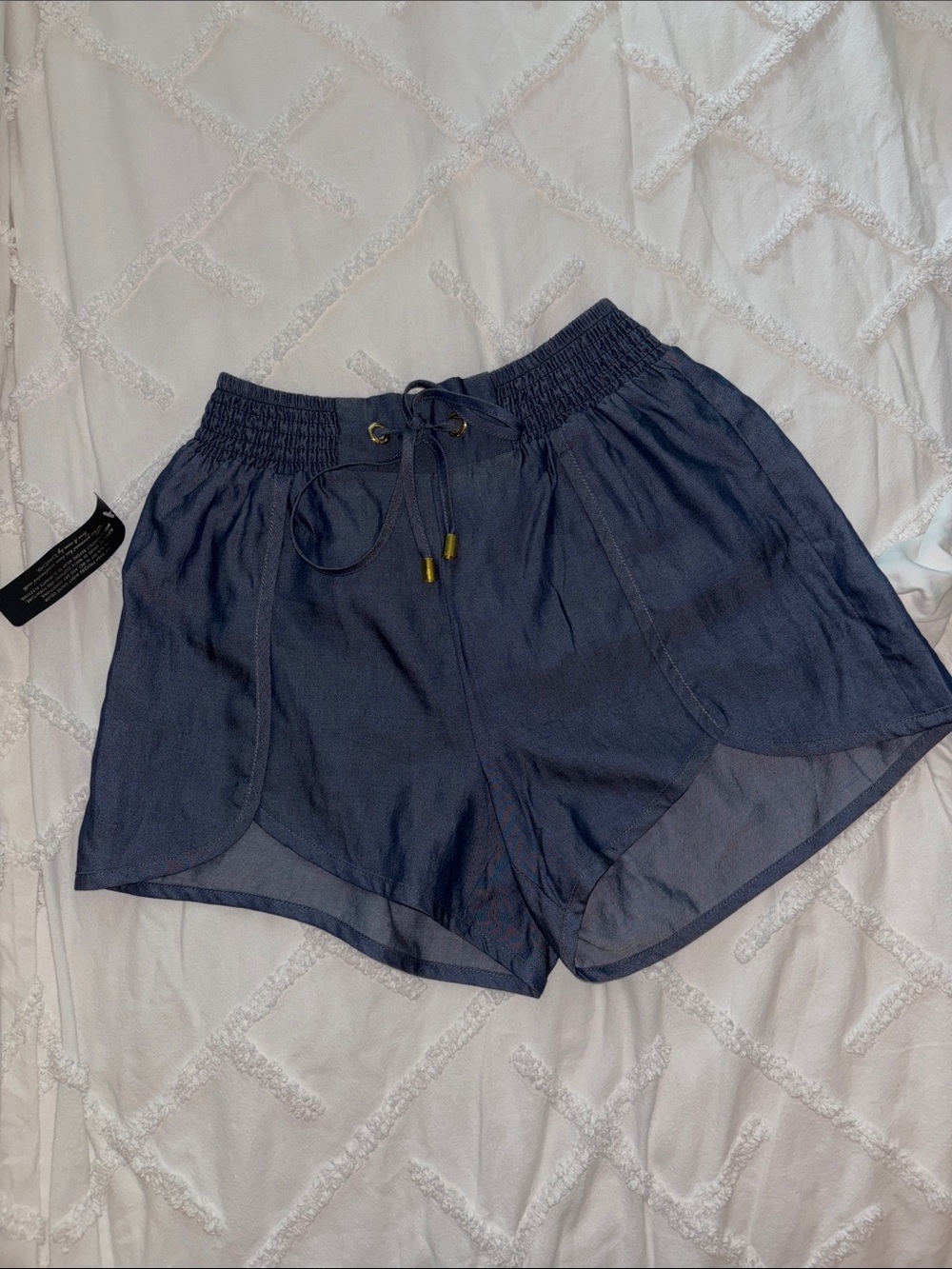bebe Navy High-Waist Elastic Drawstring Shorts